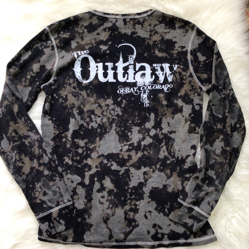 THE OUTLAW RESTAURANT BAR T SHIRT TEE OURAY COLORADO BLACK L/XL Bleach Tie-dye